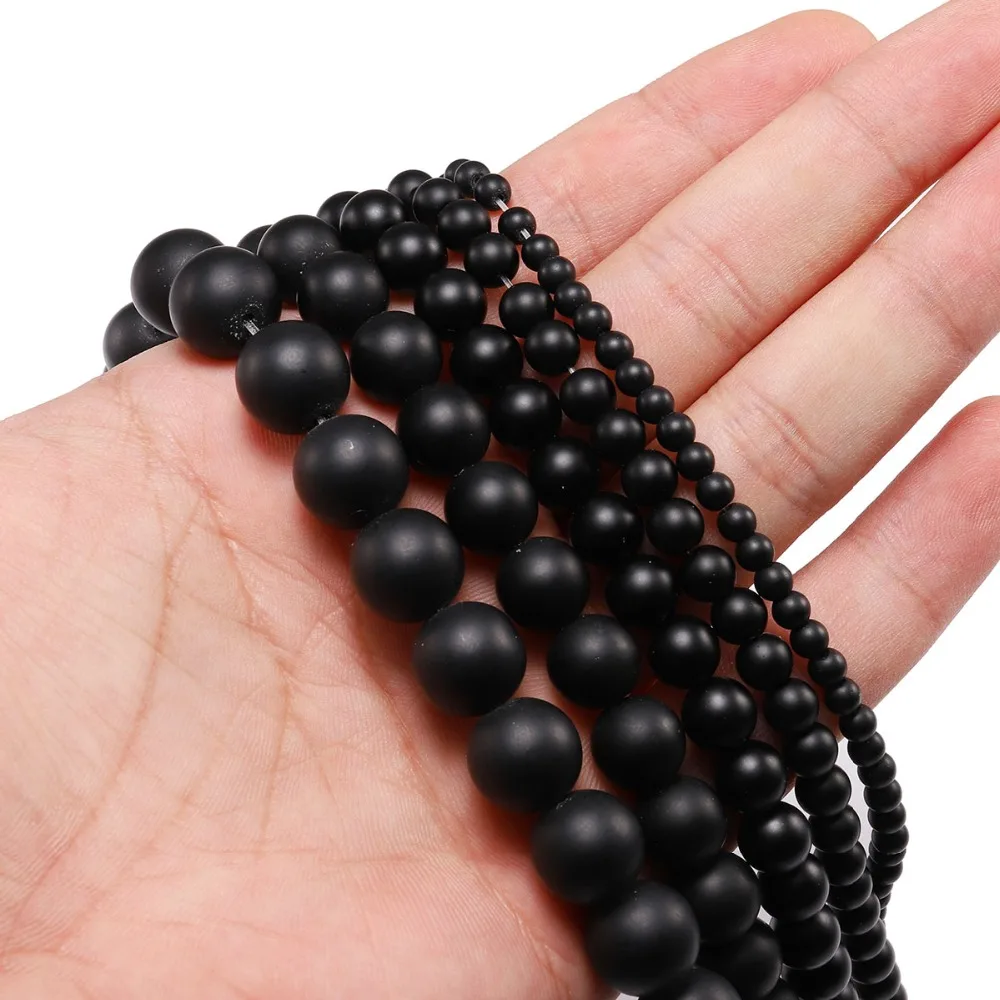 1 strand/lot 4 6 8 10 12 14mm Beads Black Round Dull Polish Matte Glass Beads Loose Spacer Bead For DIY Jewelry Making Wholesale