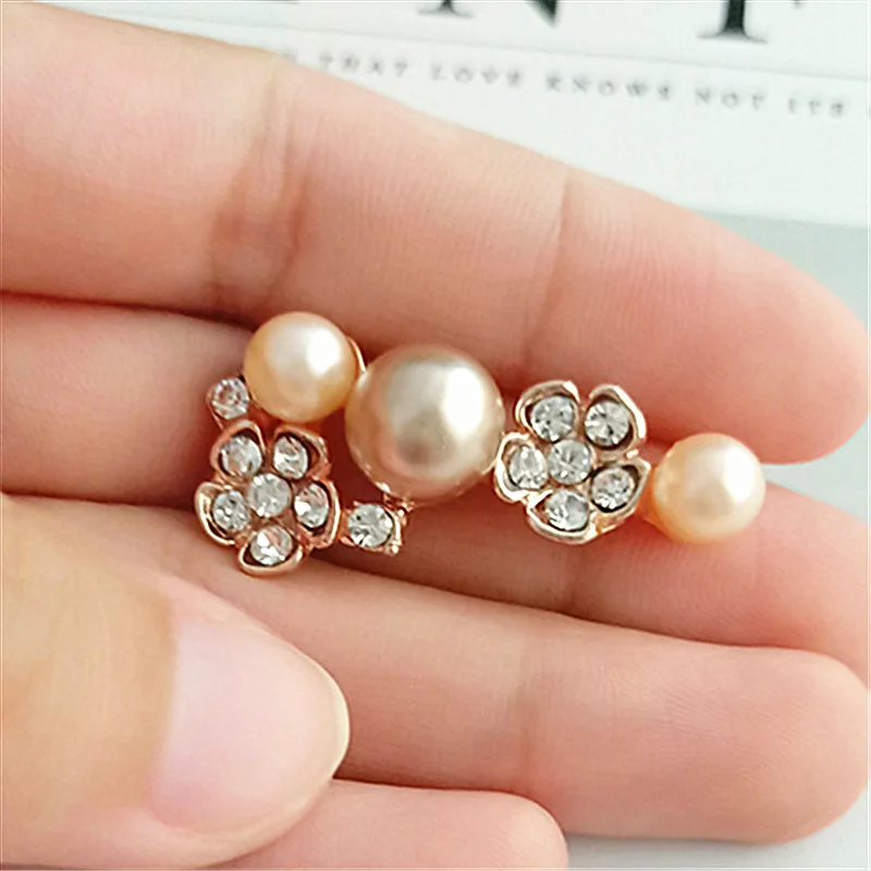 50pcs 17*35mm Gold Color Imitation Pearl Crystal Flower Charm Pendant for DIY Handmade Women Jewelry Making wholesale