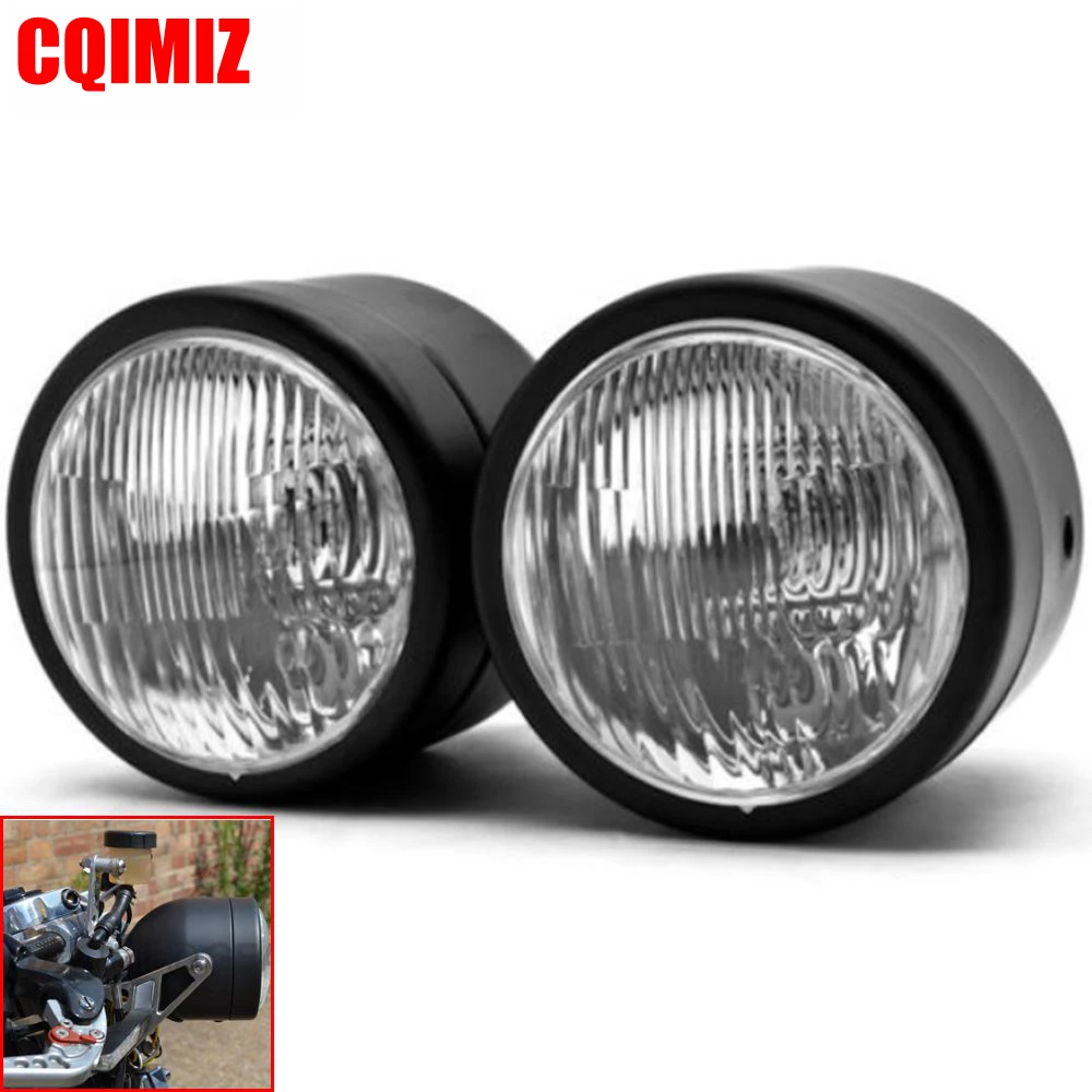 Black Motorcycle Twin Front Headlight For Harley Street Dual Sport Dirt Bikes Street Fighter Naked Cafe Racer