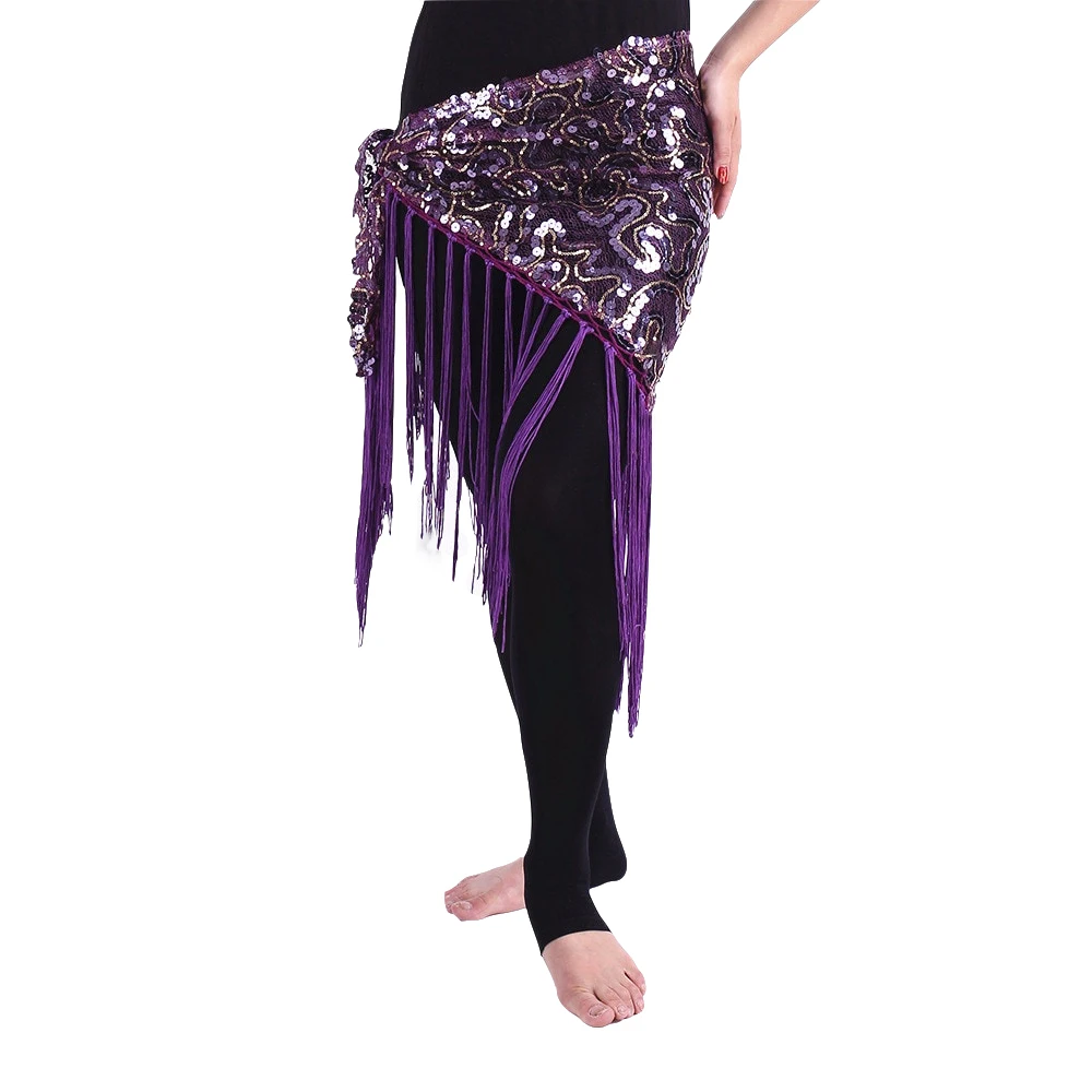 Cheap Belly Dance Clothes Women Dancewear Long Fringe Hand Crochet Triangle Belt Belly Dance Hip Scarf Sequins