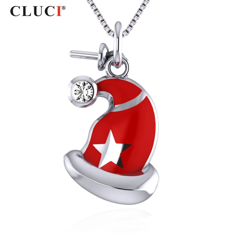 CLUCI Silver Pendant for Women Necklace Jewelry Santa Claus Hat Sterling 925 Silver Charms Christmas Pendant SP376SB-1