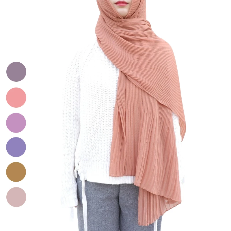 One Piece Women Wraps Long Shawls Muslim Crinkle Ruffle Solid Plain Pleated Chiffon Hijab Scarf