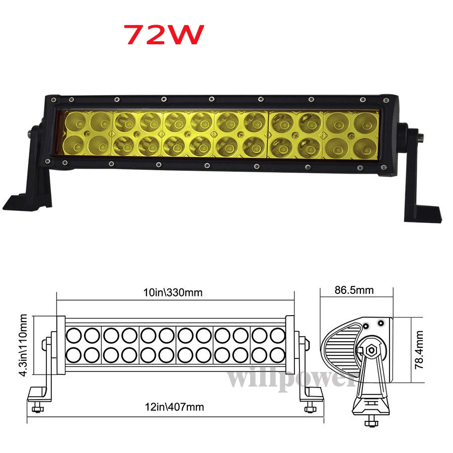 12 Inch Yellow Led 4x4 Offroad Light Bar For Off Road 4WD Trucks SUV ATV Trailer Combo Beams Amber Work Driving Lights Fog Lamp