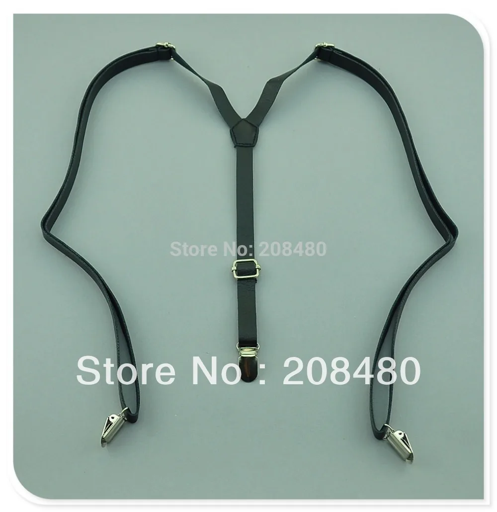 ผู้หญิงผู้ชายเสื้อ Suspenders สำหรับกางเกงกางเกง 1.5 ซม.กว้างสีดำ PU หนังคลิป Braces Slim gallus สายรัดด้านบน