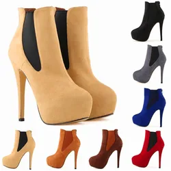 Star Style High Platform Riding Boots Women 2024 Autumn High Heels Boots Cozy Black Elastic Band Flock Ladies Fashion Short Boot