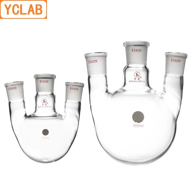 YCLAB 50mL 24/29 * 3 Distillation Flask Straight Shape with Three Necks Standard Ground Mouths Distilling Round Bottom