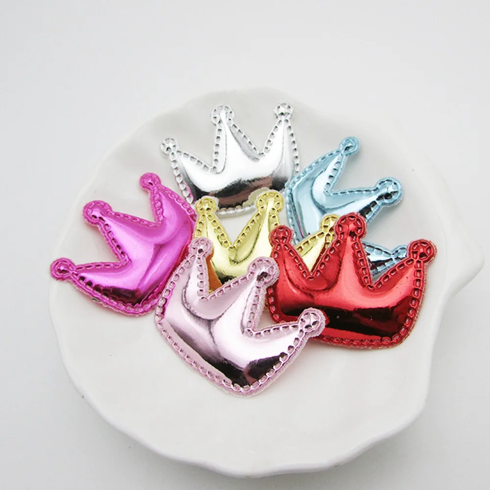 

60pcs/lot Glossy Cute PU Princess Crown padded applique Crafts for headwear bag shoe garment DIY accessories 30MM*40MM