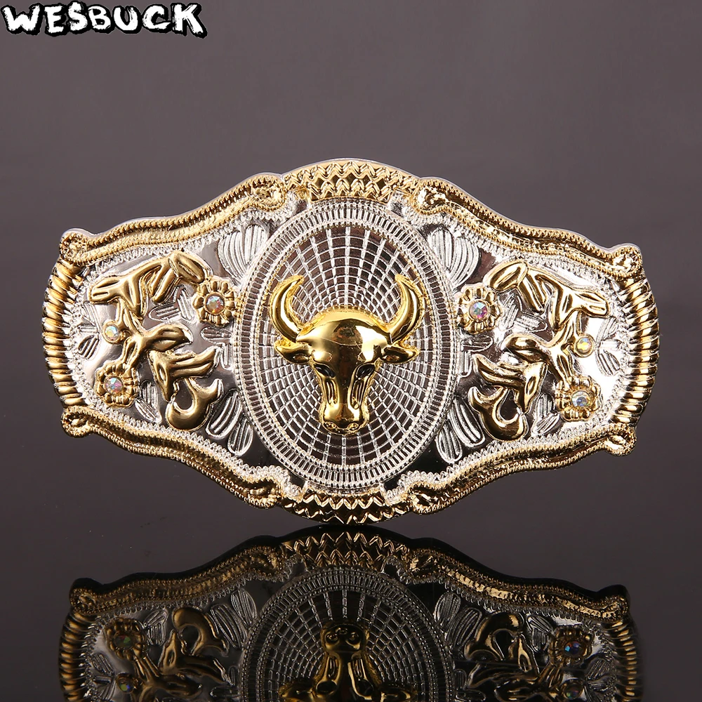 

5 Pcs MOQ WesBuck Brand Fashion Men's leather belt bull metal buckle Golden Bull Tau rock style trend Apparel Accessories