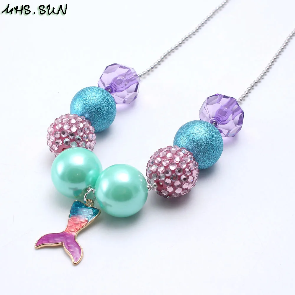 MHS.SUN 3 Style New Mermaid tail pendant necklace baby chunky bubblegum jewelry necklace fashion chain necklace for kids