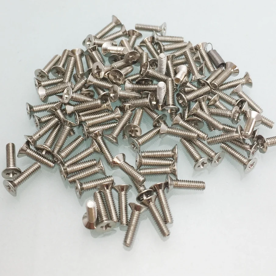 

500pcs Flat Head Screws M2 Flat Head Ni Coated Steel Screw Machine Countersunk Screw Bolt Fastener Cross Recessed Conical Screws