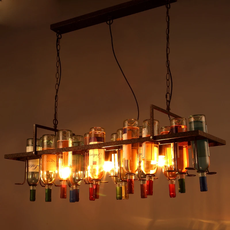 LOFT Metal Creative Novelty Lighting Bottle Shape Personality Pendant lights For Coffee Shop Bar LED Bulbs Height 35cm