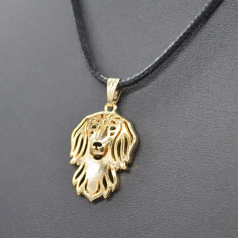 Hot Sale Long haired Dachshund Pendant Necklaces Rope Chain Alloy Pet Dog Necklaces