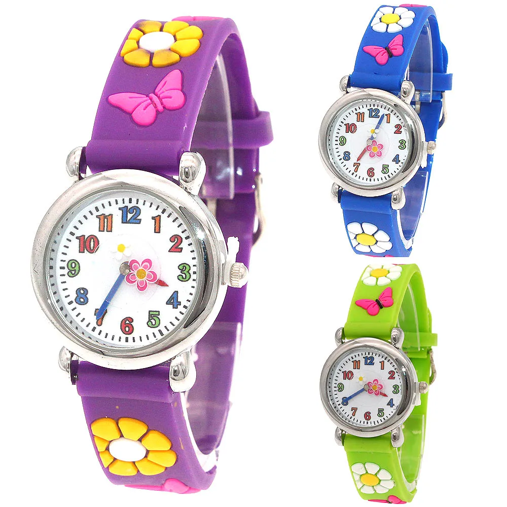 Nette Schöne schmetterling Cartoon kinder uhr mädchen Gummi kinder uhren jungen Silikon Quarz Armbanduhr Marke A24 Mädchen Geschenk