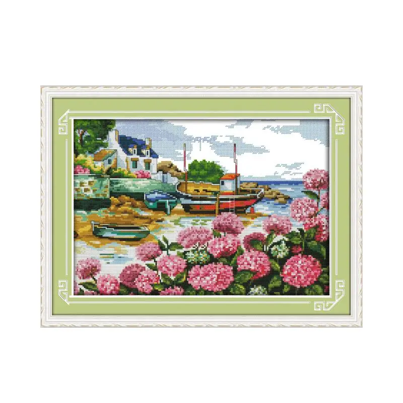 Joy Sunday Cross Stitch Kit DMC Needlework Embroidery Kit 11ct 14ct Winter Street Landscape Cross Stitch Patterns DIY Handwork image 4