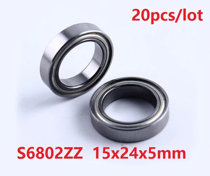 20pcs/lot S6802ZZ Stainless Steel bearing 15*24*5 mm Stainless Steel Deep Groove Ball Bearing 15x24x5