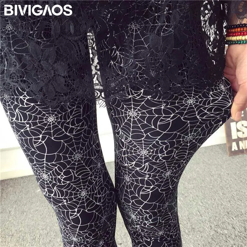 BIVIGAOS Spring Summer Womens Fashion Black Milk Thin Stretch leggings Colored Stars Graffiti Slim Skinny Leggings Pants Female