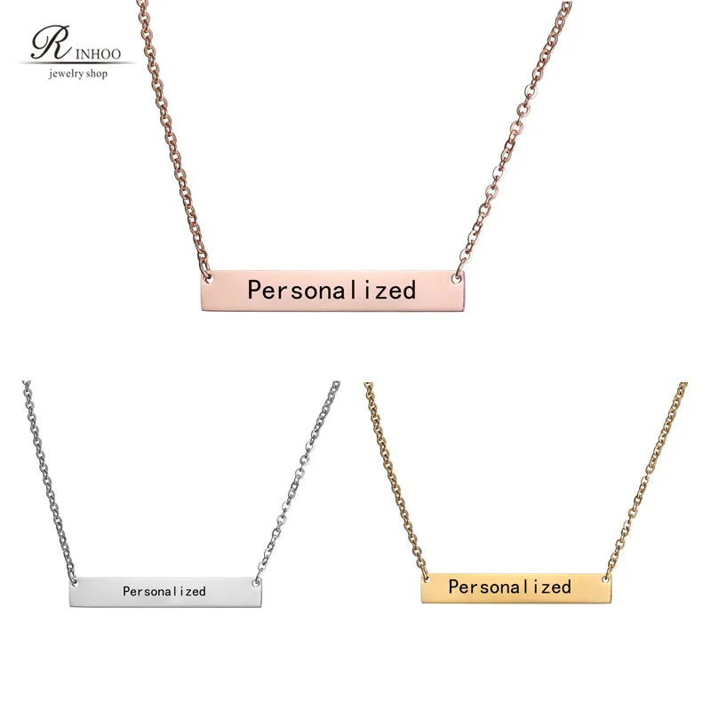 

Personalized Blank Bar Pendant Necklace 3 Colors Stainless Steel Customized Name Plate Necklace Can Engrave Word Letters Jewelry