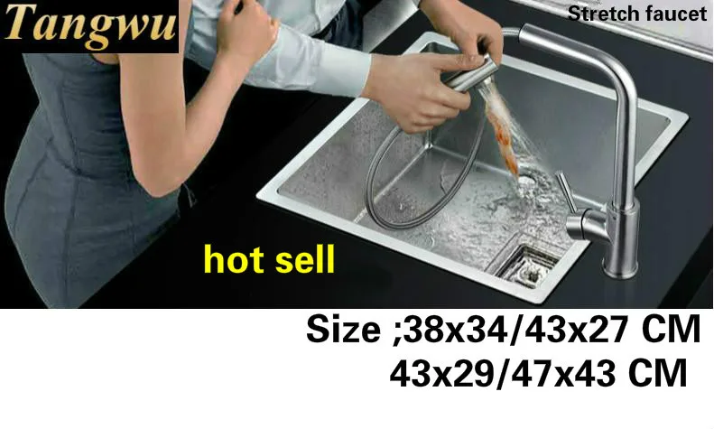 

Free shipping Apartment balcony kitchen manual sink single trough 304 stainless steel hot sell 38x34/43x27/43x29/47x43 CM