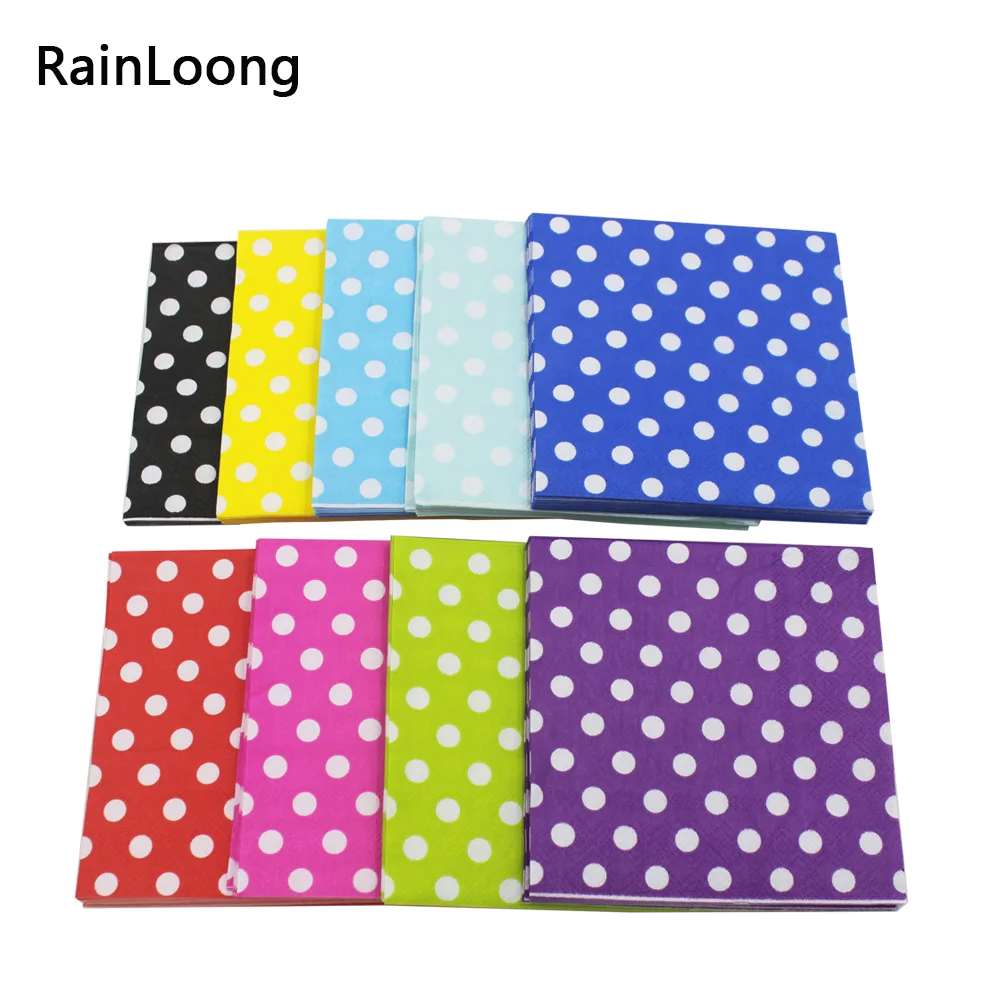 [RainLoong] Polka Dot Paper Napkins Decoupage Printed Beverage Event & Party Tissue Napkins Decoration Serviettes