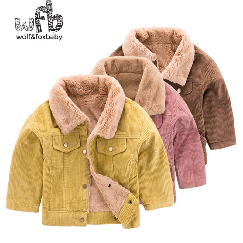 Retail 2-8 years solid color long-sleeved jacket plus velvet thick foreign-style corduroy jacket children's clothing winter