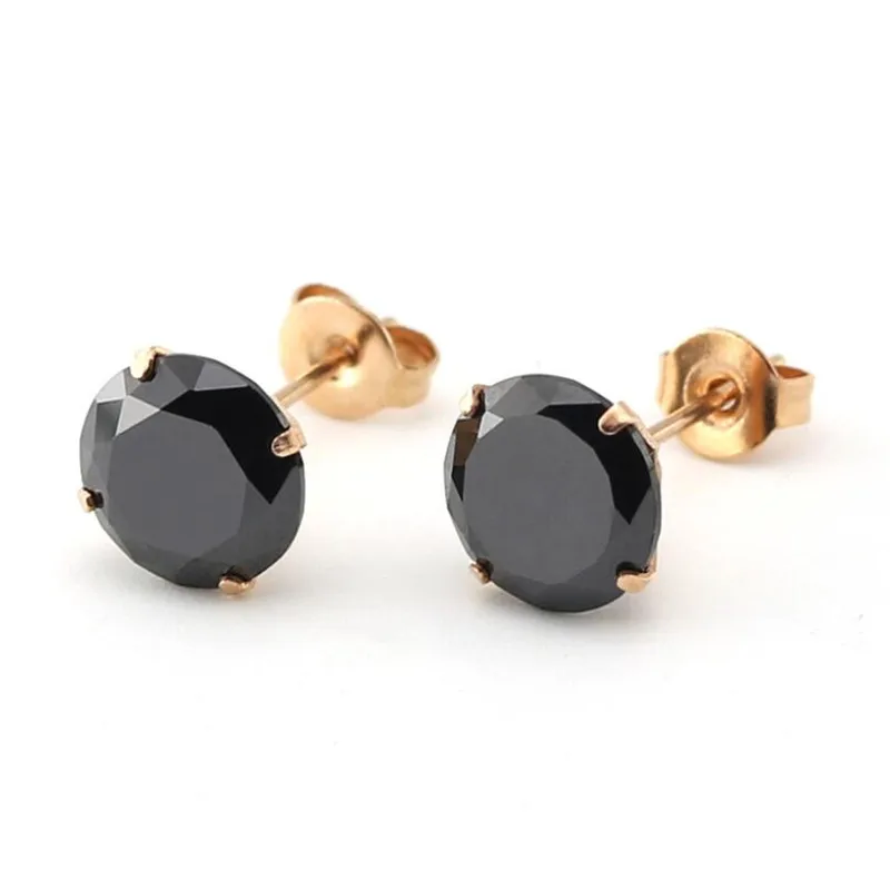 PE45 Titanium Earrings With AAA Round Black Zircon 316l Stainless Steel IP Plating No Fade Allergy Free Quality Jewelry