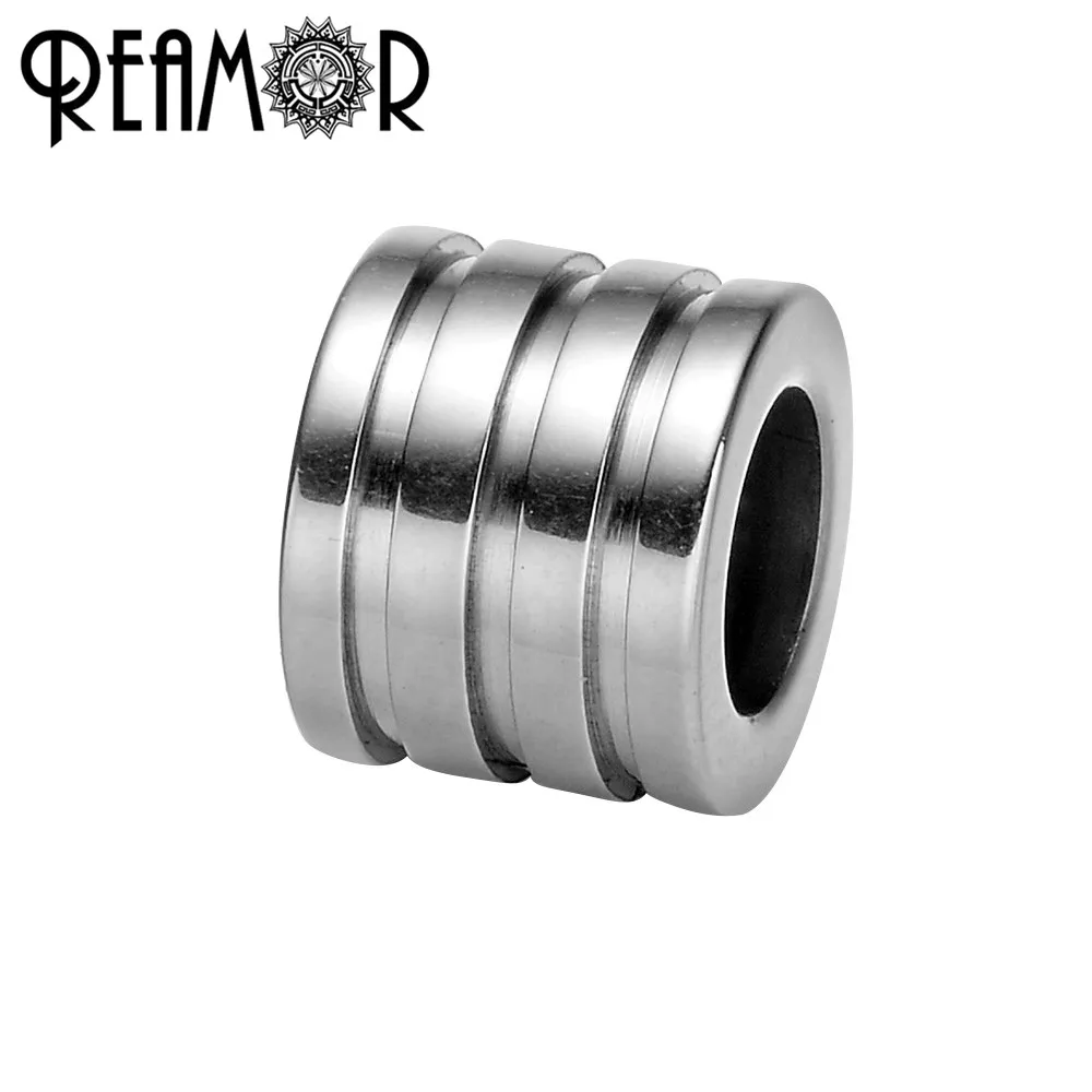 REAMOR 10pcs 316L Stainless steel 6mm Big Hole Blue Black Stripe Spacer Beads Charms For Jewelry Making DIY Bracelet Metal Beads