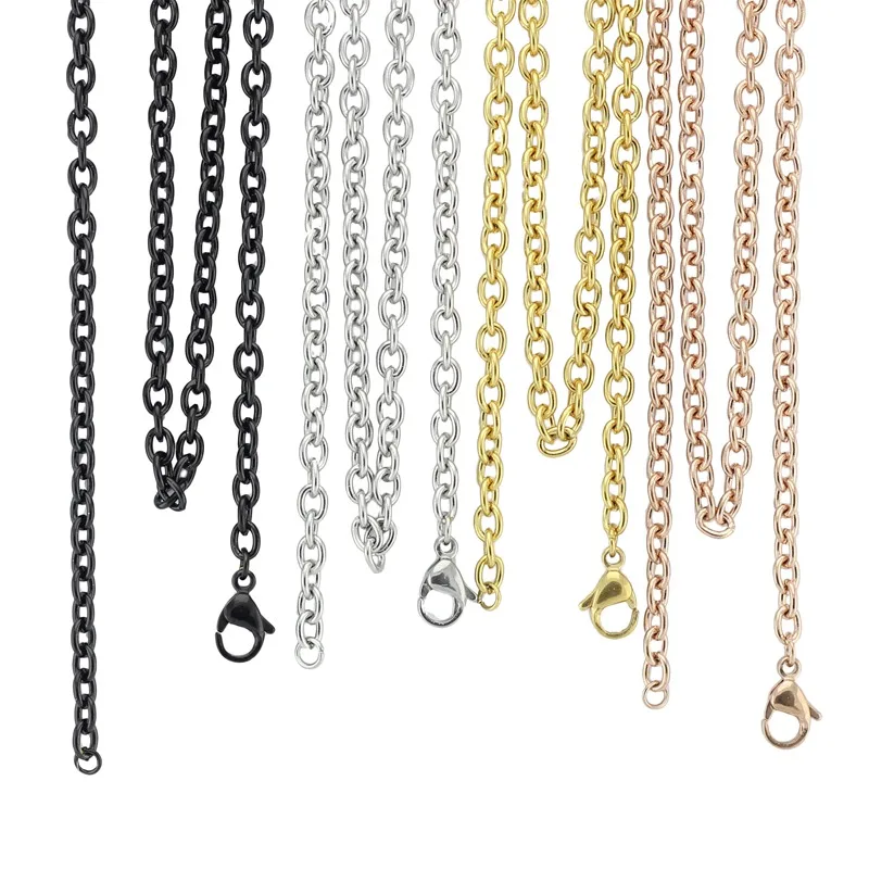 

18''-32'' Silver color/Rose Gold/Gold/Black 316L Stainless Steel 3.5mm Cable Chain Pendant Necklace Jewelry for women/men