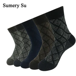 5 paare/los Wolle Socken Männer Winter Kaschmir Warme Casual Socke Meias Raute Muster Virtuelle punkt 3 Arten Geschenk Socken