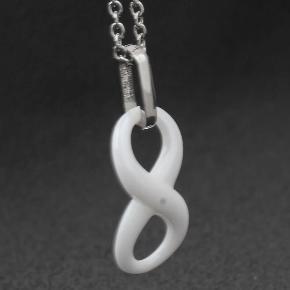 Simple Style Ceramic Infinity Pendant Necklaces White and Black With Stainless Steel Chain Environmentally Jewelry  For Women