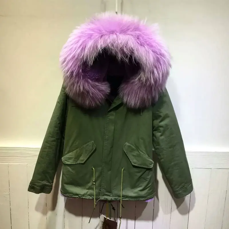 

Meifng Brand Factory Wholesale Short Parka Purple Rex Rabbit Fur Lined Overcoat For Women Winter Fashion Fur Jacket