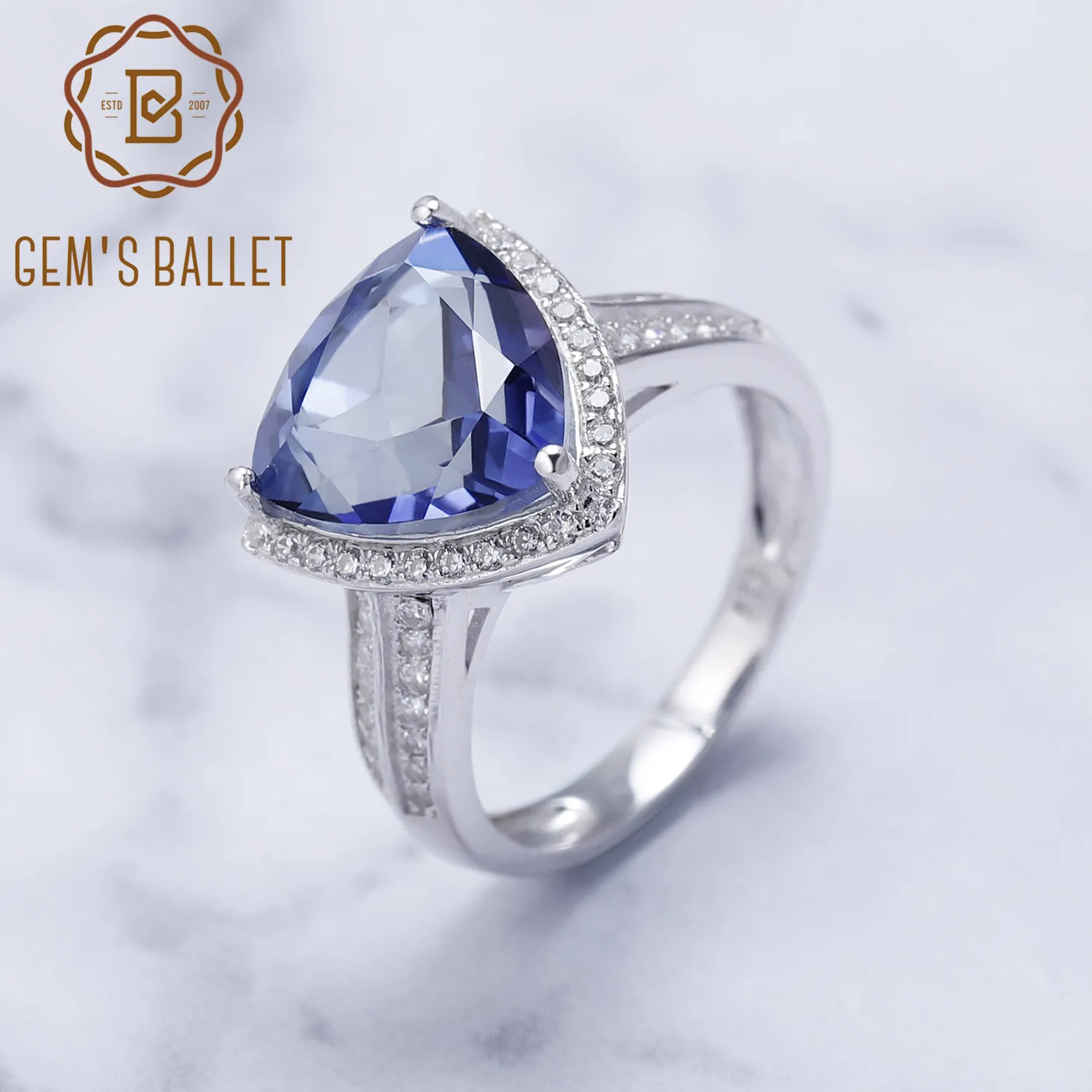 Gem's Ballet 4.79Ct Triangle Natural Iolite Blue Mystic Quartz Gemstone Ring For Women 925 Sterling Silver Fashion Fine Jewelry