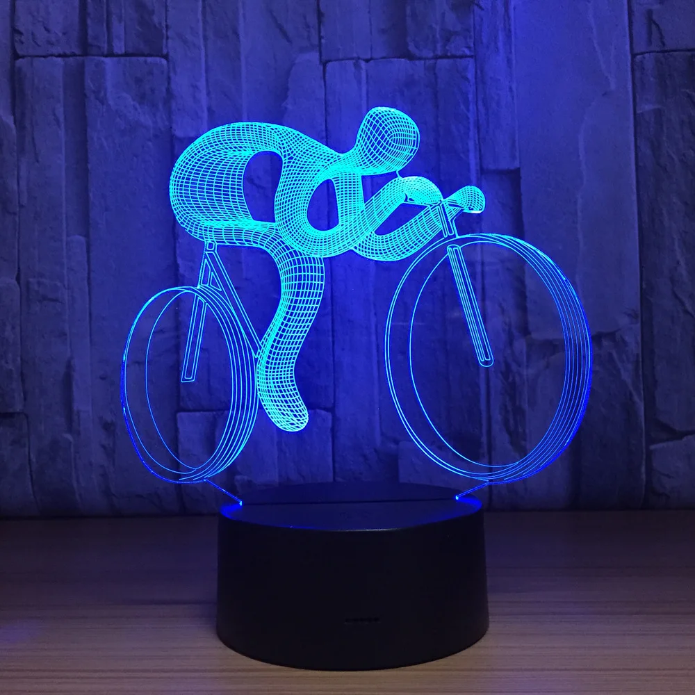 Bicycle 3D LED Night Lamp Light 7 Color Changing Visual Hologram Decor  AAA Batteries Usb Table Lampara Lamp Gift for Sports Guy