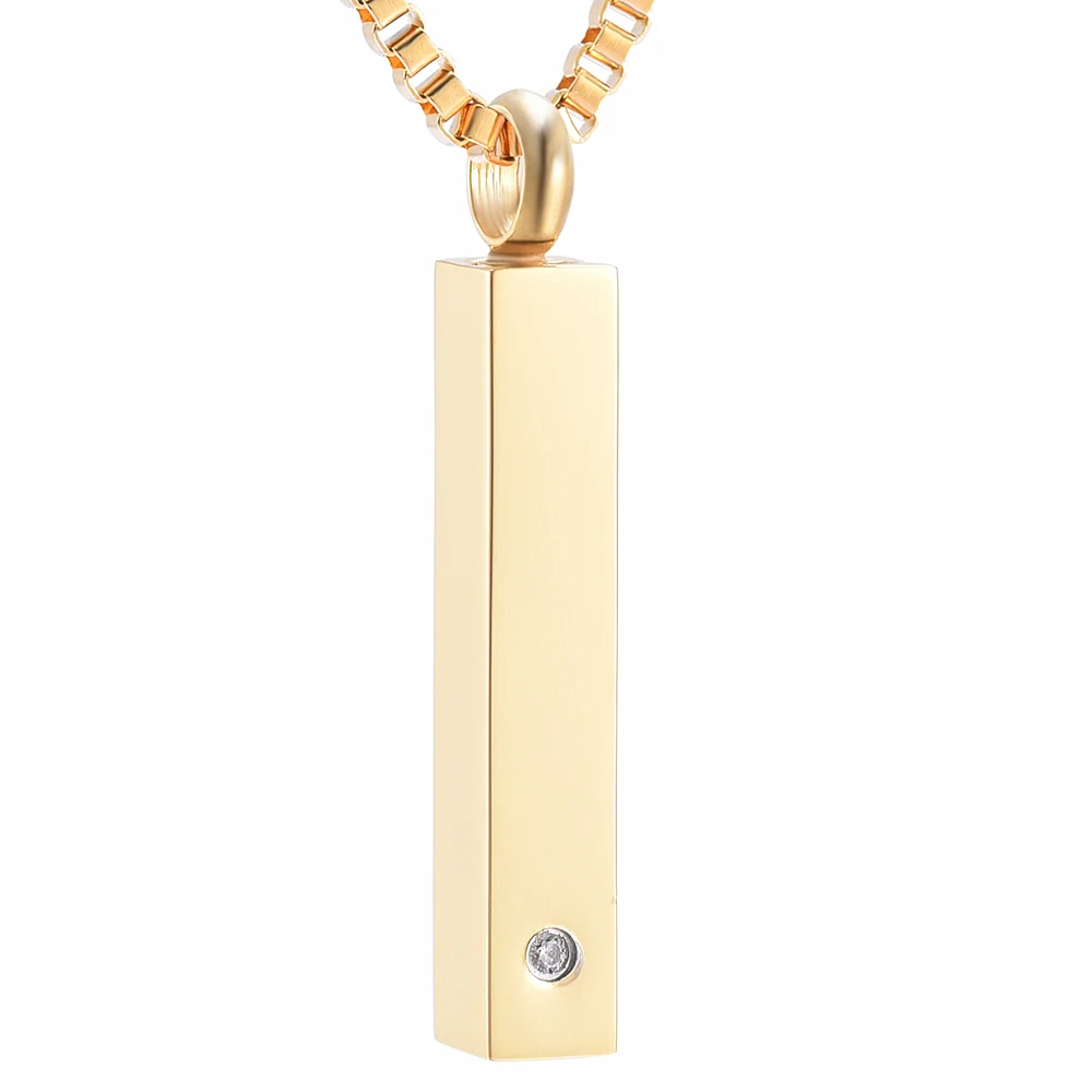 Cube Urn Necklace Pendant Gold Cremation Necklace Memorial Ashes Holder Stainless Steel Crystal Keepsake Ash Jewelry