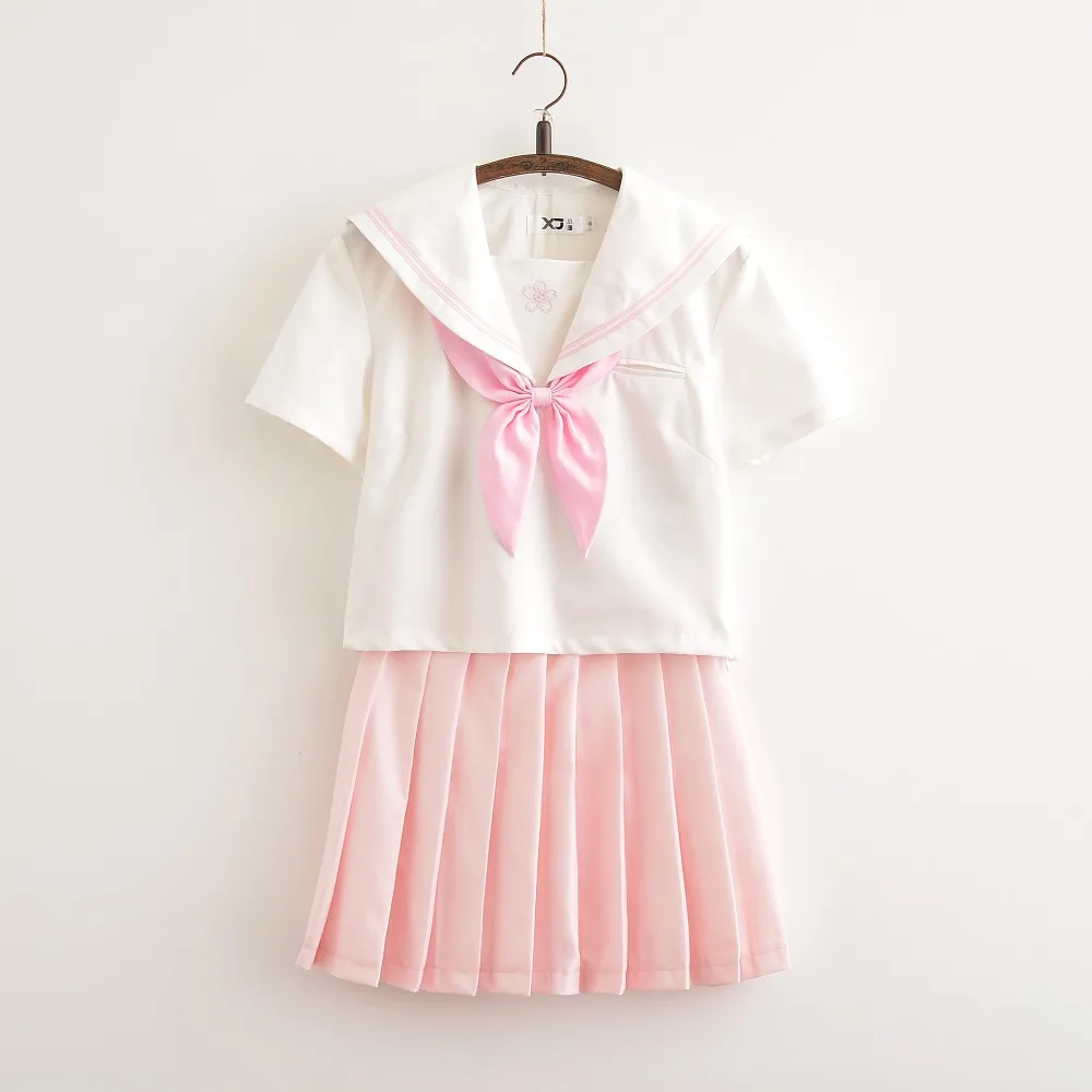 Sakura School Dress Lolita Summer Pink skirt JK Japanese School Uniforms Top+Skirt+Tie Teen Girls Anime Cosplay Sailor Suits