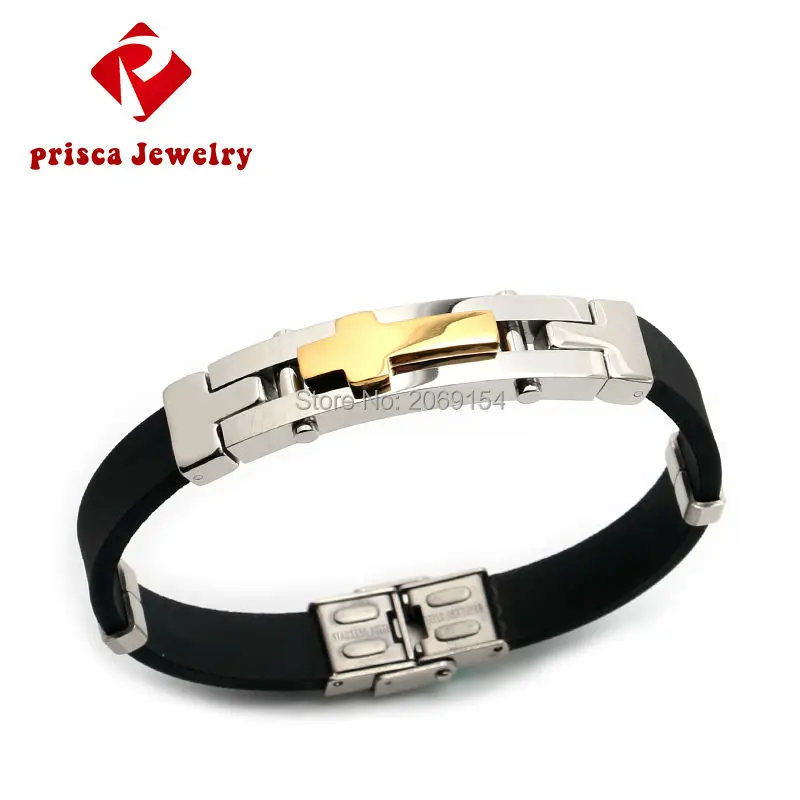 Men\'s Cross Silicone Black Bracelets Stainless Steel Fashion Cuff Bangle Adjustable Boys Trendy Jesus Jewelry Accessories