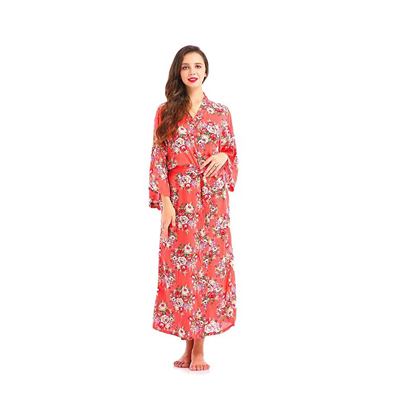 

Women's Floral Print Kimono Long Robe Cotton Bride Gift Wedding Bridesmaids Dress Ankle LengthSilk Robes Dressing Gown