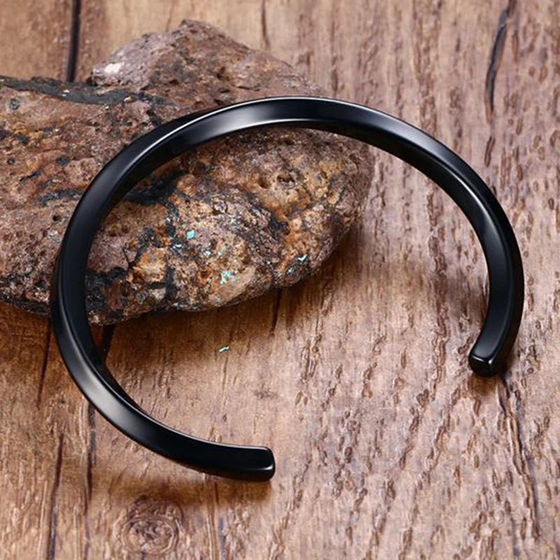Black Silver Color Cuff Bangle for Man and Women Quality 316L Stainless Steel Punk Bangle Bracelet Titanium Jewelry