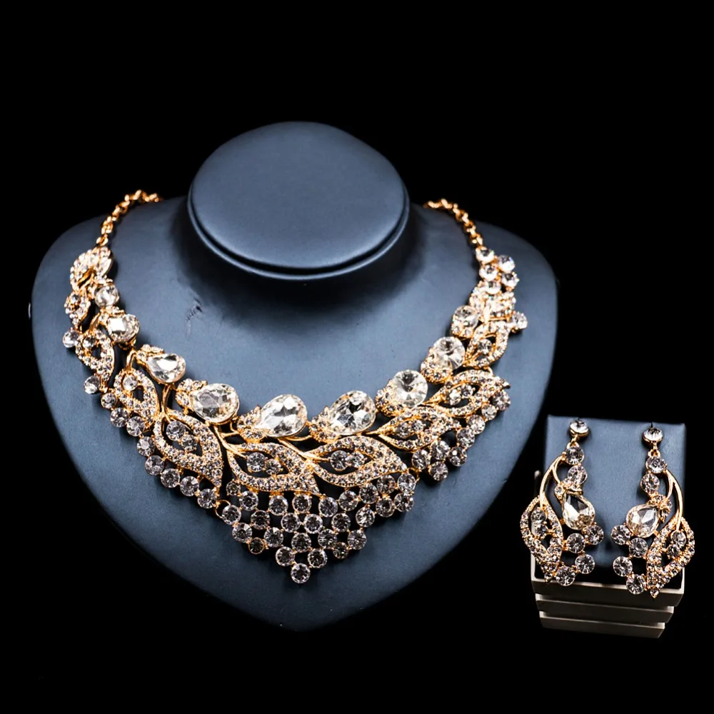 LAN PALACE nigerian beads necklace jewelry set gold color glass necklace and earrings for wedding six colors free shipping