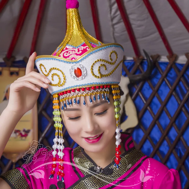 Tibetan Dance Head Accessory mongolia dance hat for women TV play Mongolian Folk Dance stage performance cap princess hat