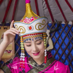 Tibetan Dance Head Accessory mongolia dance hat for women TV play Mongolian Folk Dance stage performance cap princess hat