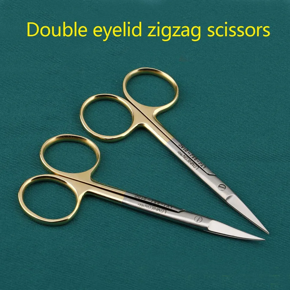 Golden handle double eyelids serrated scissors open eyes fine scissors eye with sharp straight elbow plastic surgery tools