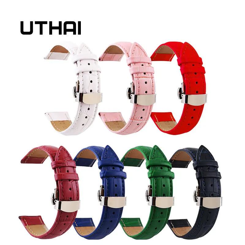 UTHAI Z09 plus correas de reloj de cuero, accesorio Universal de 12-24mm, hebilla de mariposa, correa de hebilla de acero, pulsera de cinturón de