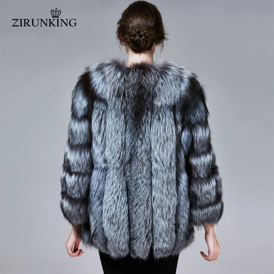 ZIRUNKING Women Thick Real Fox Fur Coat Winter Warm Natural Entire Silver Fox Fur Jacket Big Block Fur Fashion  Clothing ZC1721