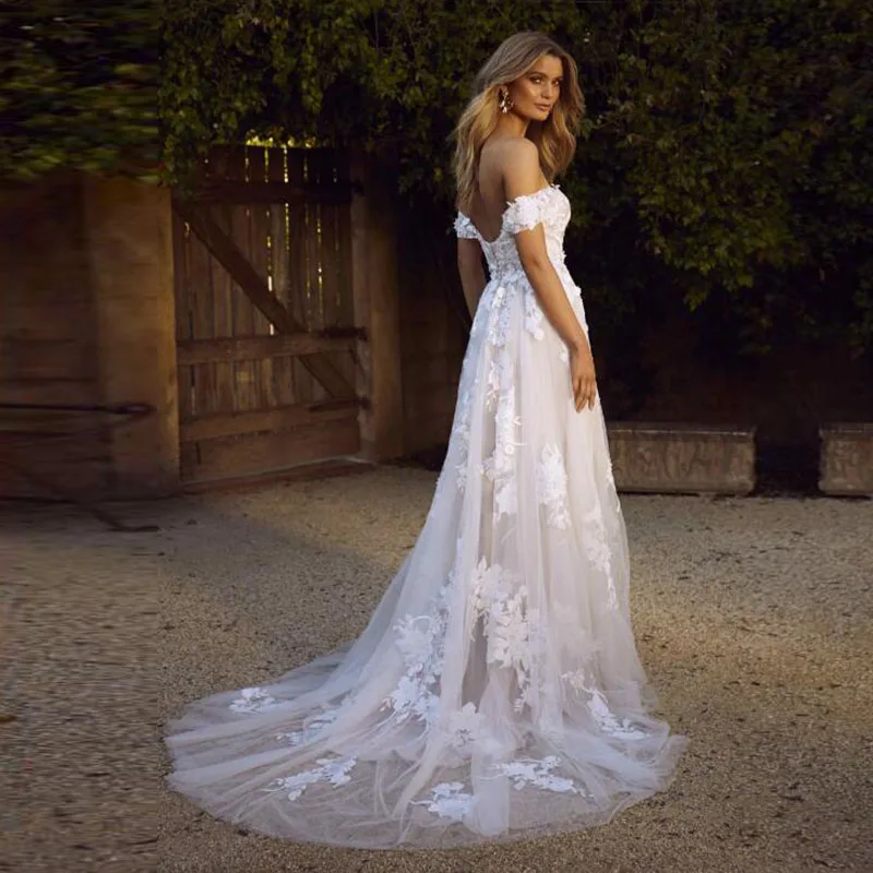 LORIE Abito da sposa in pizzo con spalle scoperte Appliques A Line Sweetheart Abito da sposa da sposa Backless Personalizzato сuakдебное плаusingе с eusдеб