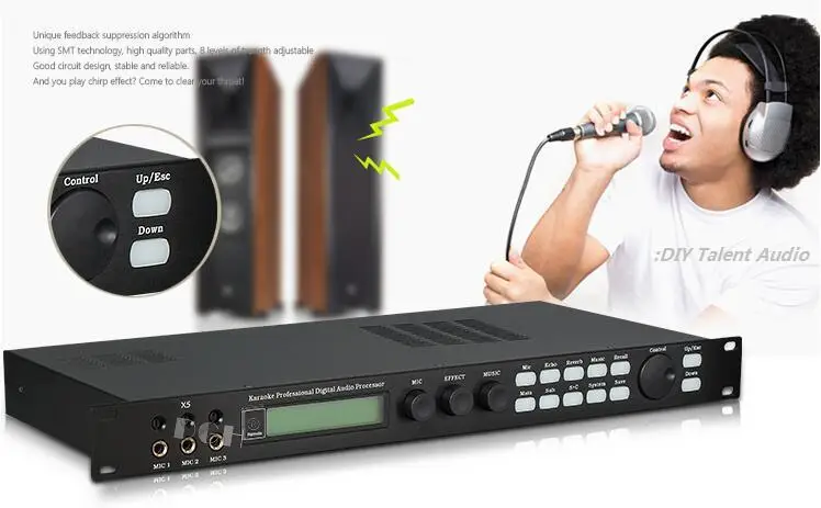 

Professional X5 preamplifier DSP digital reverberation microphone anti whistling household KTV Cara OK audio processor