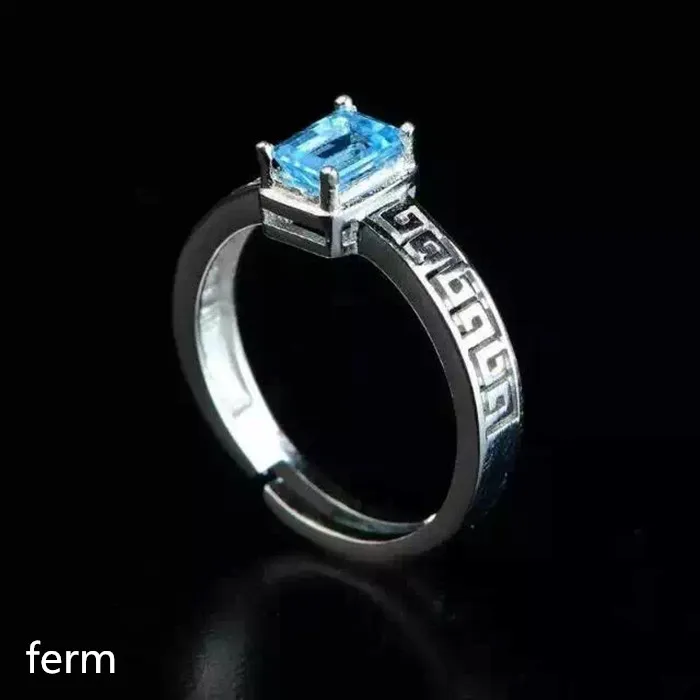 

KJJEAXCMY boutique jewelry 925 Silver-inlaid Palindrome Natural Topaz Sapphire Small Square Ring