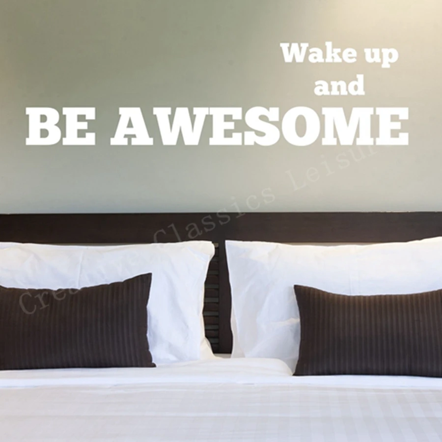 Free Shipping Large Size Bedroom Wall Decal Words Wake Up and Be Awesome Inspiration Quote Phrase Motivation ,F2079