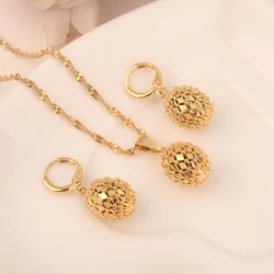 Gold Color Cute Jewelry Round Ball Girls Bridal jewelry For Women Necklace Earrings Pendant Set Accessories Wedding Party Gift