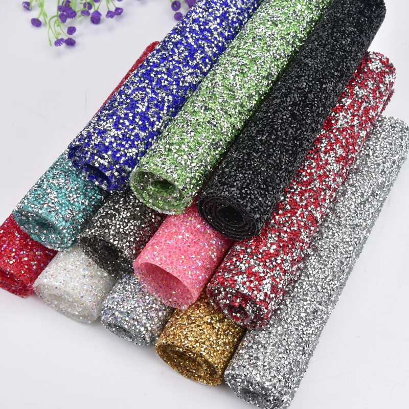 

24*40cm Rhinestone Applique Hot Fix Self Adhesive Sticker Wedding Dress Home Decoration Cake Trim Banding DIY Crystal Mesh Sheet