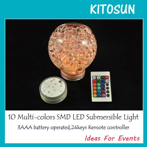 

3AAA Battery Operated IR Remote Controlled 10 Multicolors SMD LED Vase Light,Submersible Led Light,Waterproof Floralyte Light